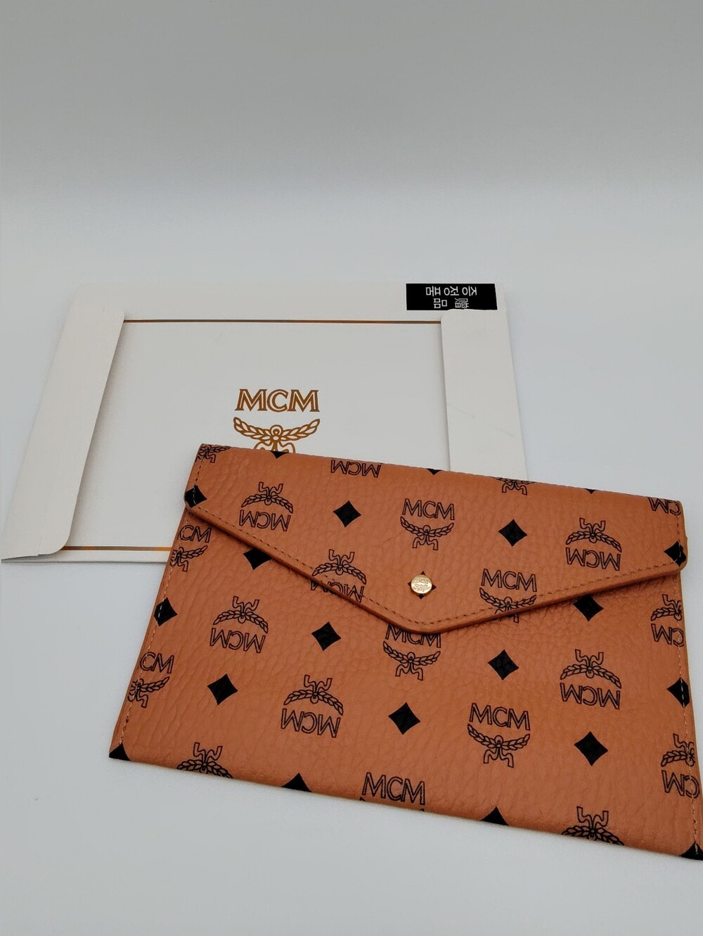 MCM Cognac Visetos Envelope Pouch Travel Organizer Clutch Korea NWT NIB